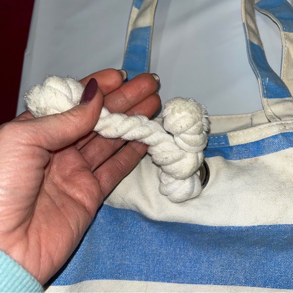 Barnes and Noble BLUE Stripe Canvas book BAG BEACH TOTE. yellow STAR, 19” X 13” - Picture 4 of 15